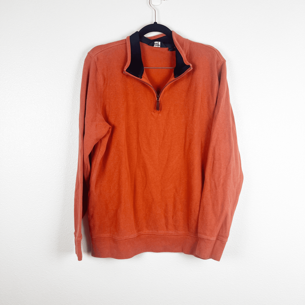 Lands End Mens Orange 1/4 Zip Cotton Pullover Sweater Size Large Tall LT